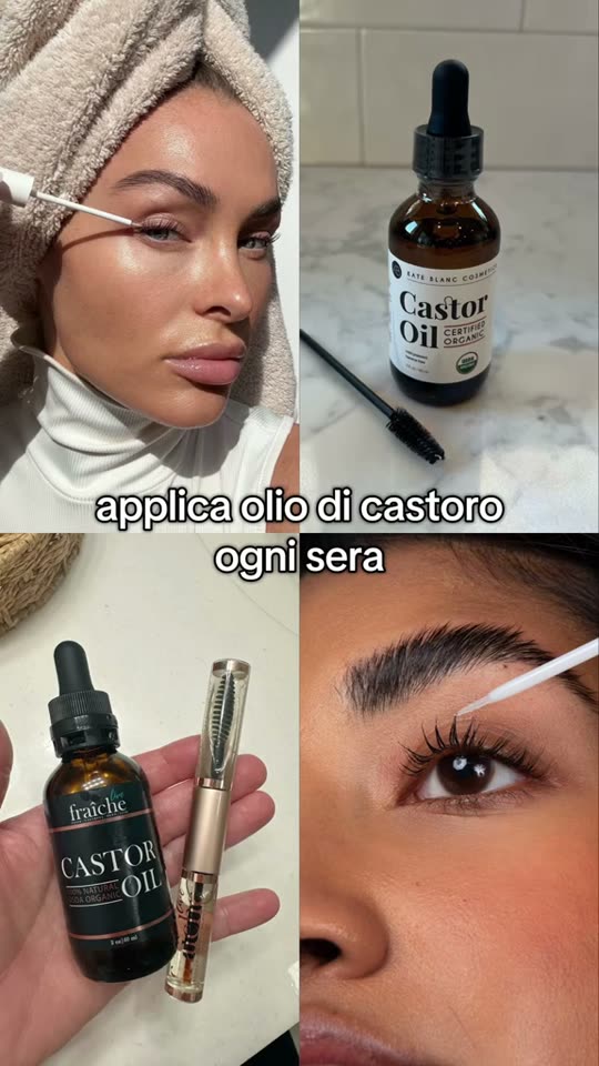 Applying castor oil to eyelashes