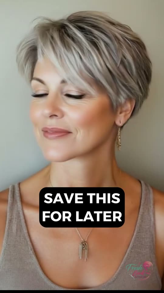 Woman with short grey hair