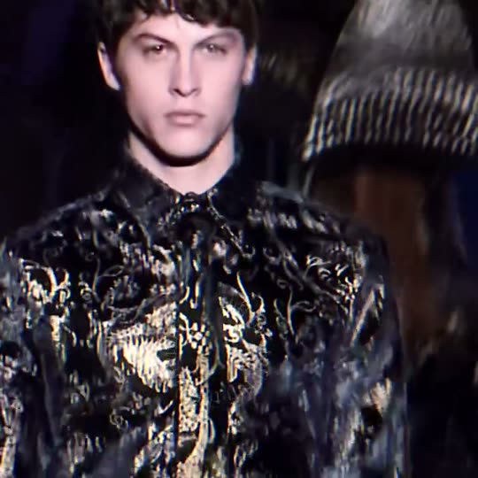 Man walks runway in velvet