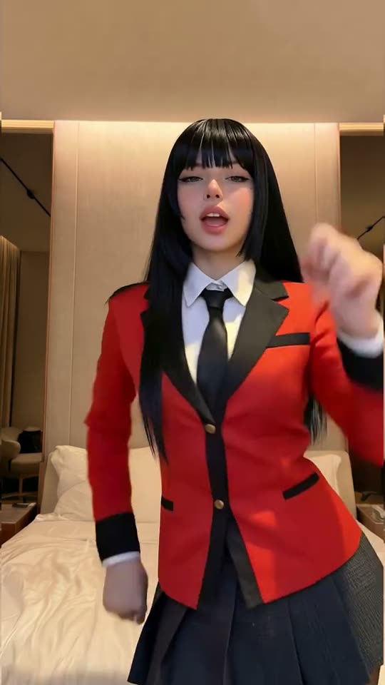 Cosplay in anime school uniform