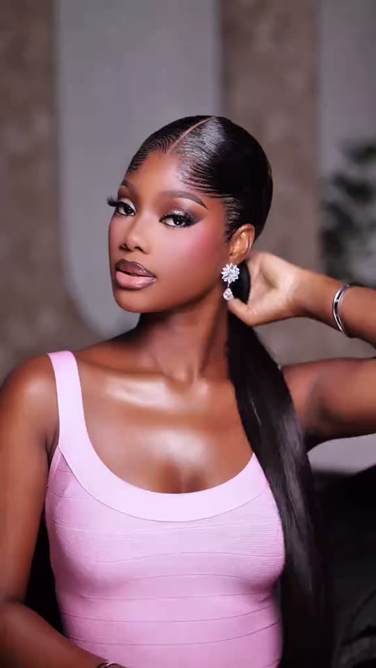 Makeup transformation into pink dress