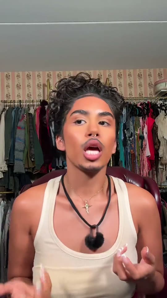Person talking in a closet
