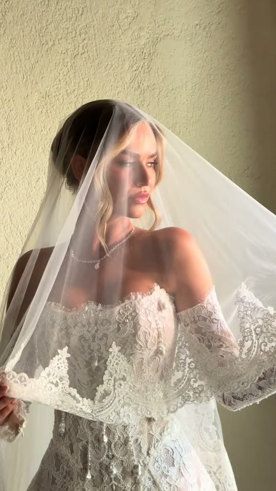 Bride poses in wedding dress