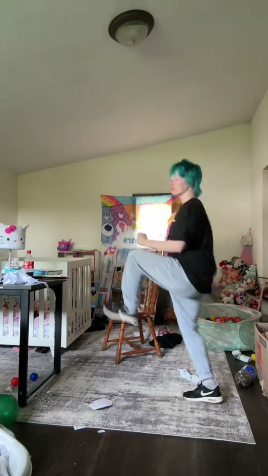 Dancing in a messy room