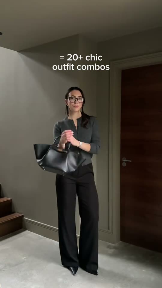 Woman shows office outfit