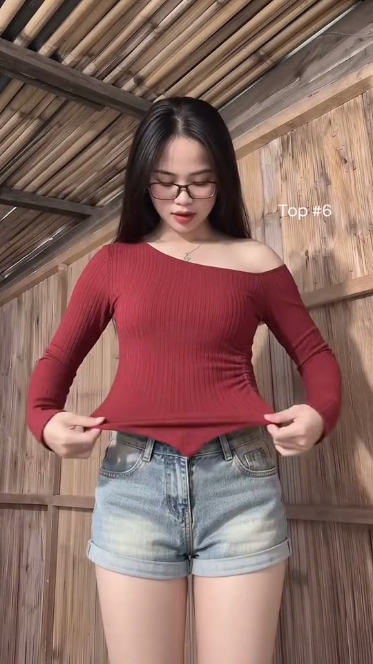 Trying on a red top