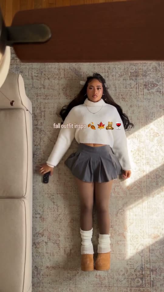 Lying on floor in fall outfit