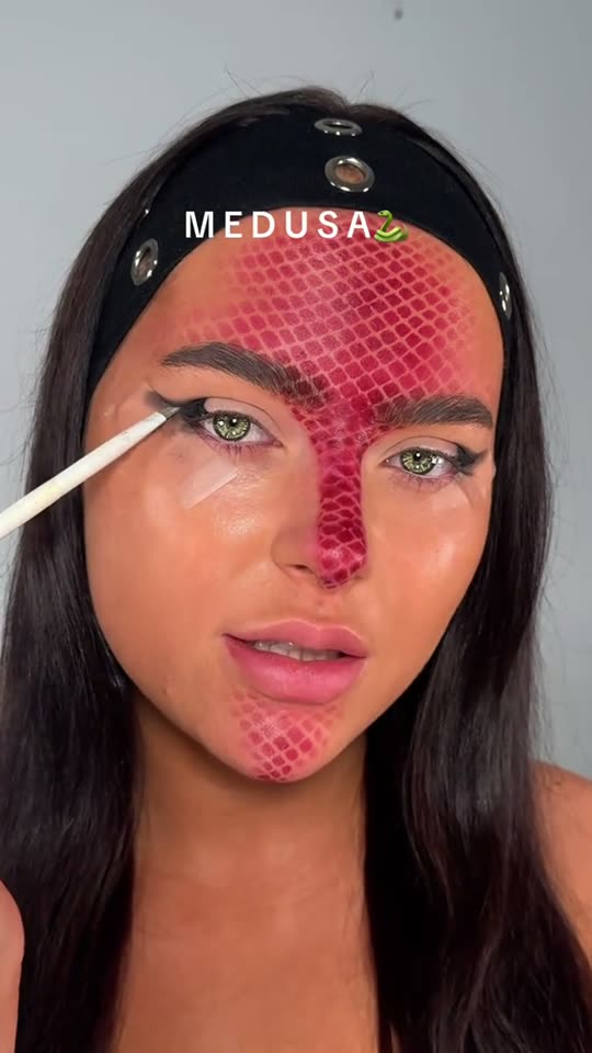 Applying Medusa Halloween makeup