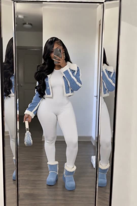 Woman shows off winter outfit