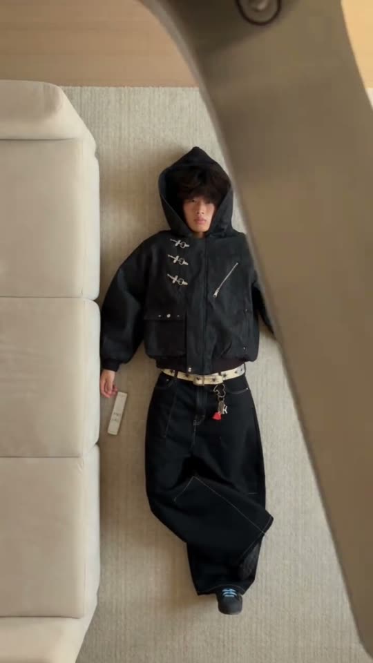 Lying on floor in outfit