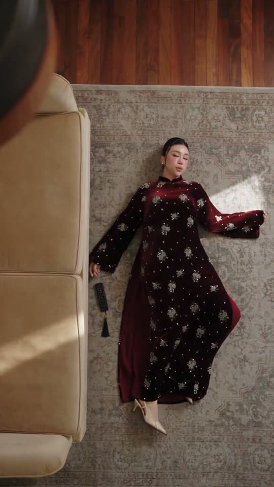 Lying on floor in dress