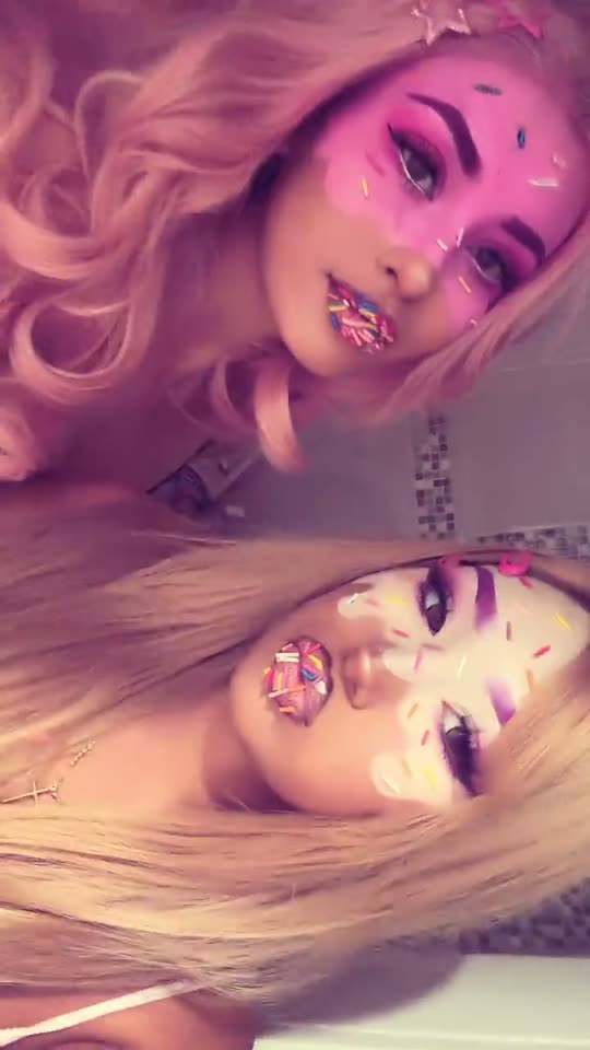 Two women with donut makeup