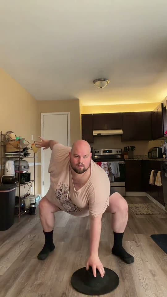 Squatting man outfit transition